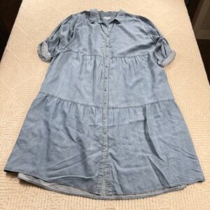 Westbound Woman Shirt Dress Plus 2X Blue Tencel Coastal Cottagecore Boho Resort